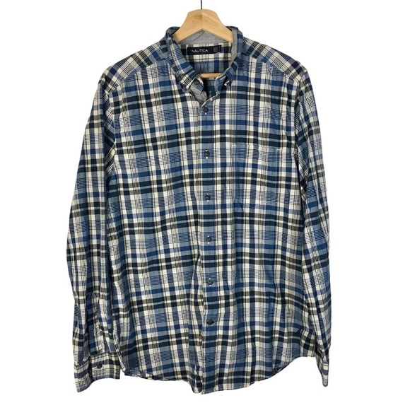 Nautica Blue & White Plaid Long Sleeve Button Down M - Picture 1 of 4